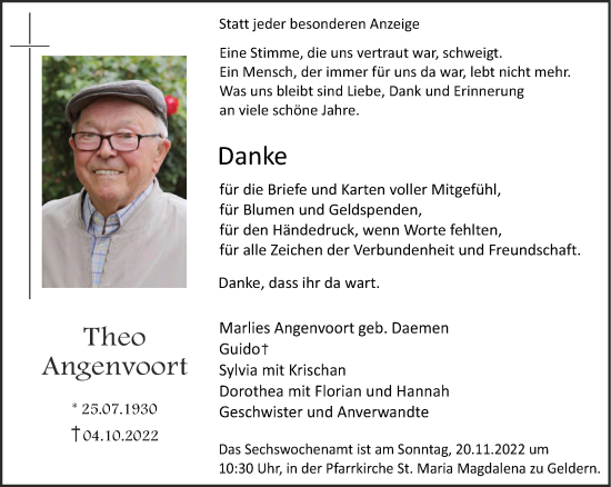 Traueranzeige von Theo Angenvoort 