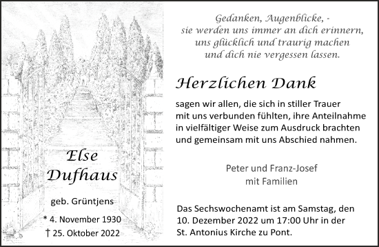 Traueranzeige von Else Dufhaus 