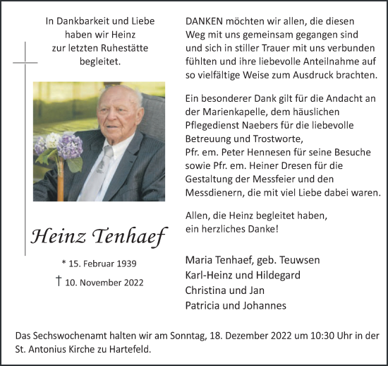 Traueranzeige von Heinz Tenhaef 
