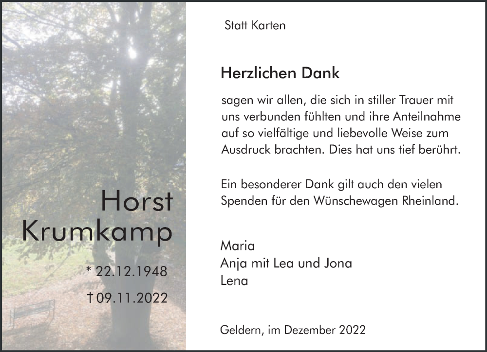  Traueranzeige für Horst Krumkamp vom 24.12.2022 aus 