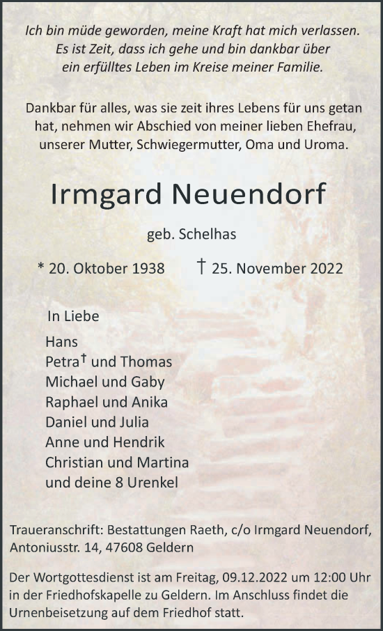 Traueranzeige von Irmgard Neuendorf 