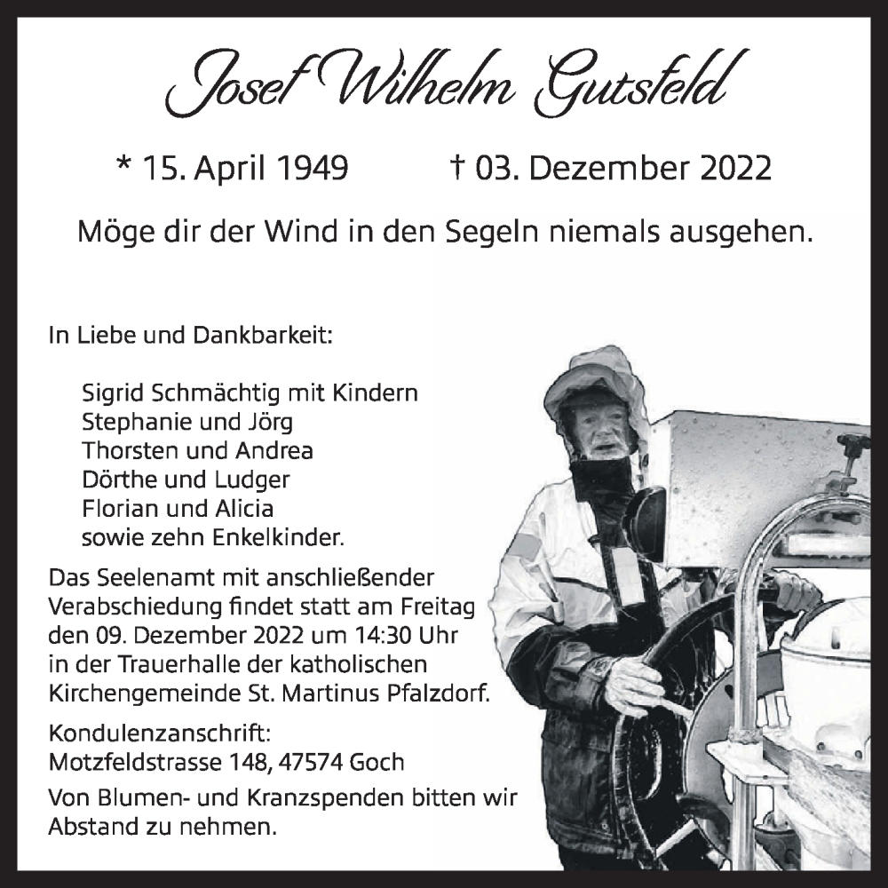  Traueranzeige für Josef Wilhelm Gutsfeld vom 07.12.2022 aus 