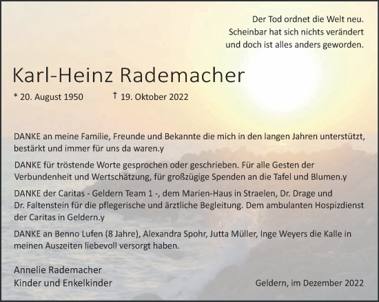 Traueranzeige von Karl-Heinz Rademacher 