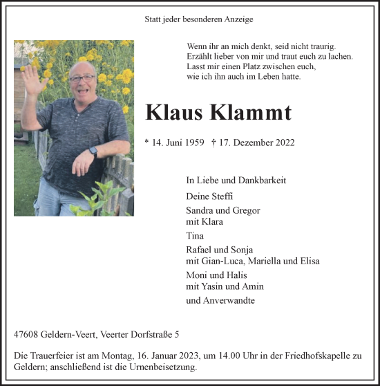 Traueranzeige von Klaus Klammt 