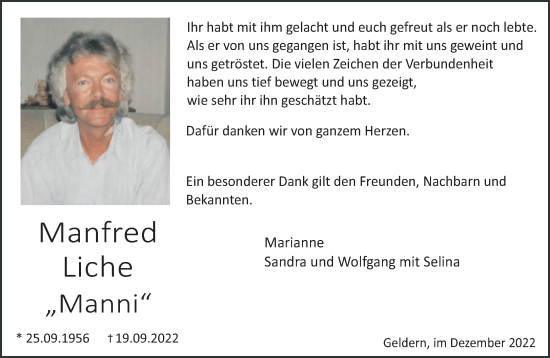Traueranzeige von Manfred Liche 