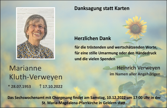 Traueranzeige von Marianne Kluth-Verweyen 