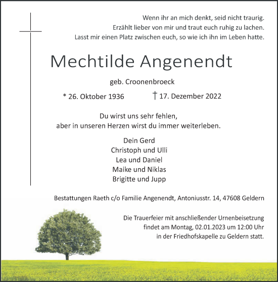 Traueranzeige von Mechtilde Angenendt 