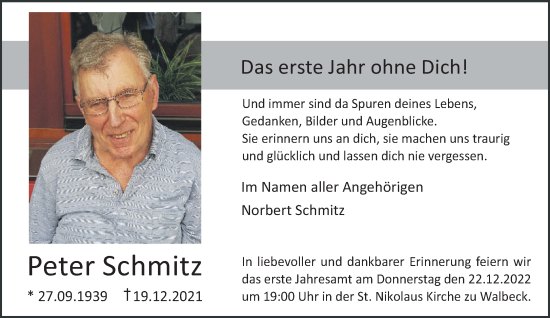 Traueranzeige von Peter Schmitz 