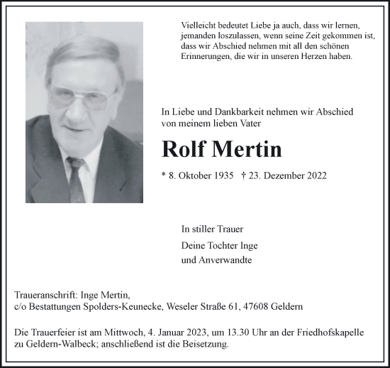 Traueranzeige von Rolf Mertin 