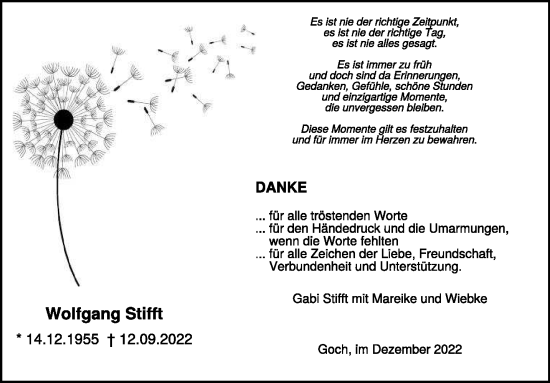 Traueranzeige von Wolfgang Stifft 