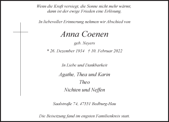 Traueranzeige von Anna Coenen 