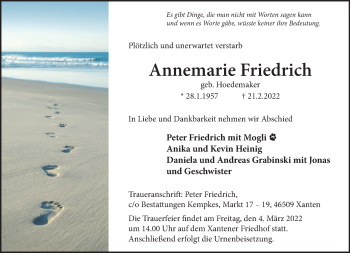 Traueranzeige von Annemarie Friedrich 