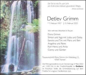Traueranzeige von Detlev Grimm 