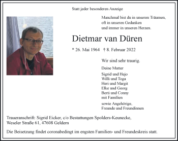 Traueranzeige von Dietmar van Düren 