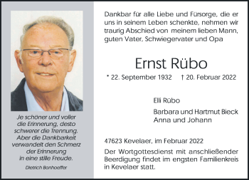 Traueranzeige von Ernst Rübo 