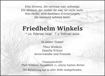 Traueranzeige von Friedhelm Winkels 