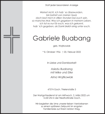 Traueranzeige von Gabriele Buabang 