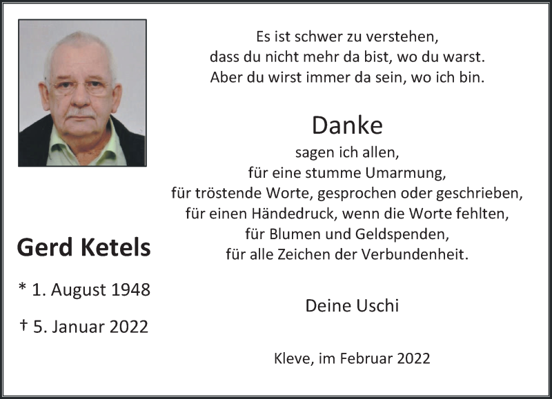  Traueranzeige für Gerd Ketels vom 12.02.2022 aus 