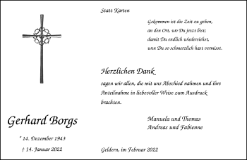 Traueranzeige von Gerhard Borgs 