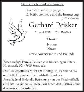 Traueranzeige von Gerhard Peisker 