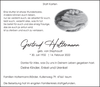 Traueranzeige von Gertrud Holtermann 