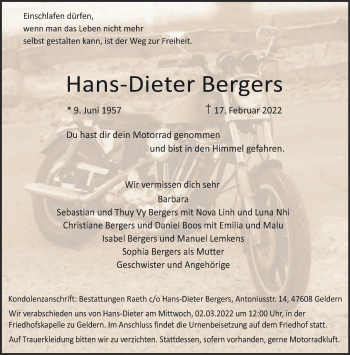 Traueranzeige von Hans-Dieter Bergers 