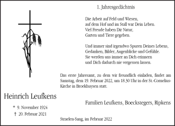 Traueranzeige von Heinrich Leufkens 