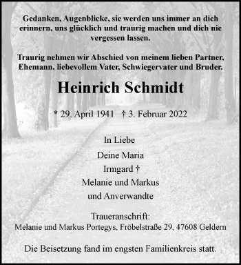 Traueranzeige von Heinrich Schmidt 