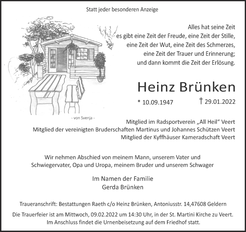  Traueranzeige für Heinz Brünken vom 05.02.2022 aus 