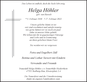 Traueranzeige von Helga Höhler 