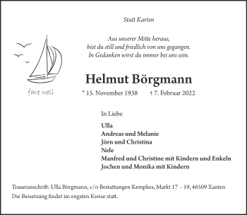 Traueranzeige von Helmut Börgmann 