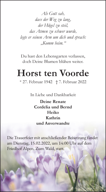 Traueranzeige von Horst ten Voorde 