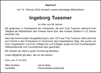 Traueranzeige von Ingeborg Tussmer 
