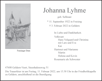 Traueranzeige von Johanna Lyhme 