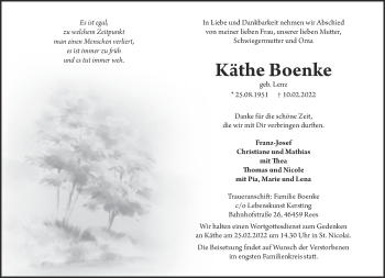 Traueranzeige von Käthe Boenke 