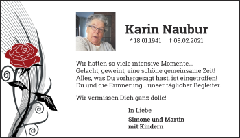 Traueranzeige von Karin Naubur 