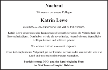 Traueranzeige von Katrin Lewe 