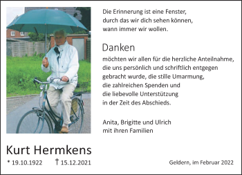 Traueranzeige von Kurt Hermkens 