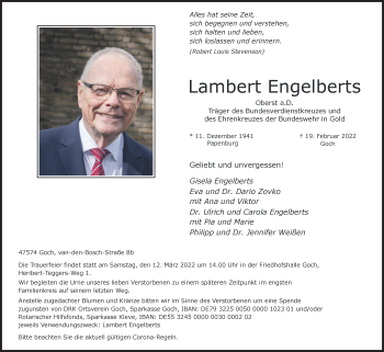 Traueranzeige von Lambert Engelberts 