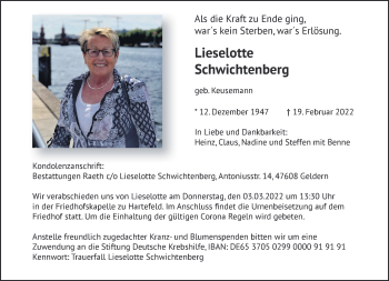 Traueranzeige von Lieselotte Schwichtenberg 