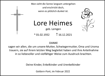 Traueranzeige von Lore Heimes 