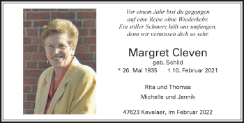 Traueranzeige von Margret Cleven 