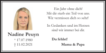Traueranzeige von Nadine Peuyn 