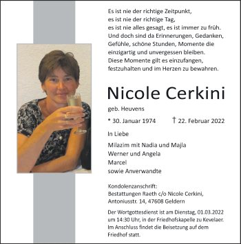 Traueranzeige von Nicole Cerkini 