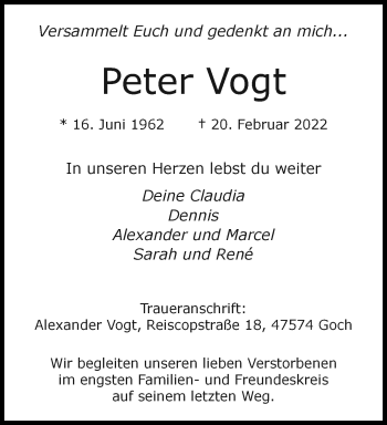 Traueranzeige von Peter Vogt Vogt 