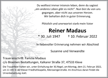 Traueranzeige von Reiner Madaus 