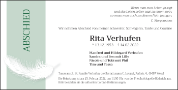 Traueranzeige von Rita Verhufen 