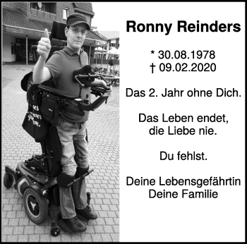 Traueranzeige von Ronny Reinders 