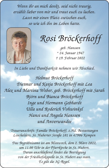 Traueranzeige von Rosi Bröckerhoff 