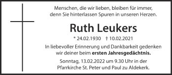 Traueranzeige von Ruth Leukers 
